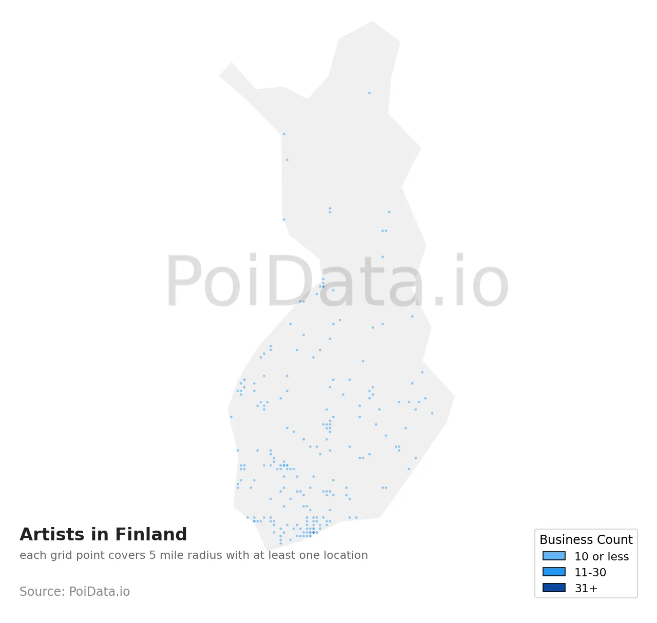 Artist density map for Finland