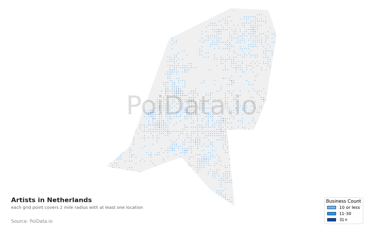 Artist density map for Netherlands
