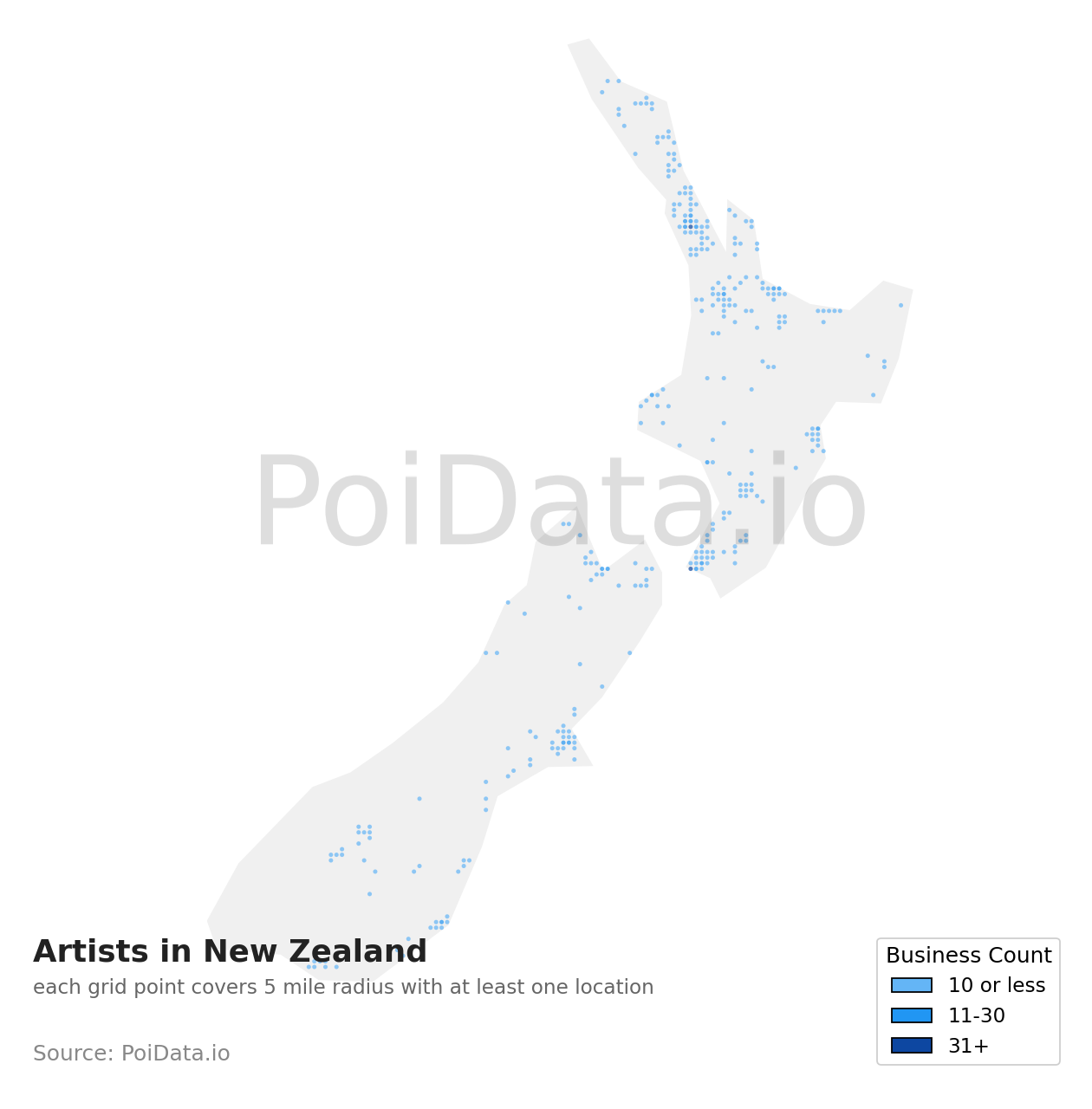 Artist density map for New Zealand