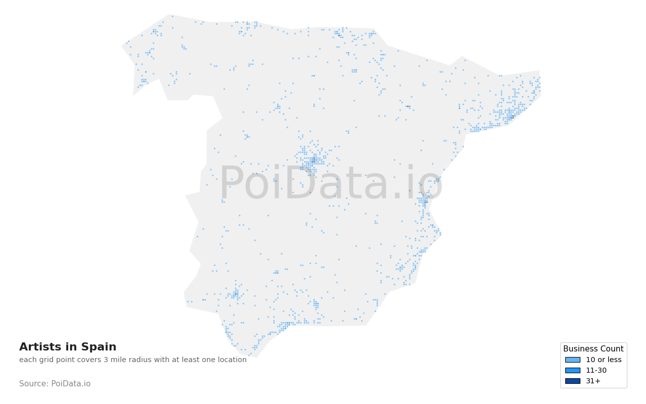 Artist density map for Spain