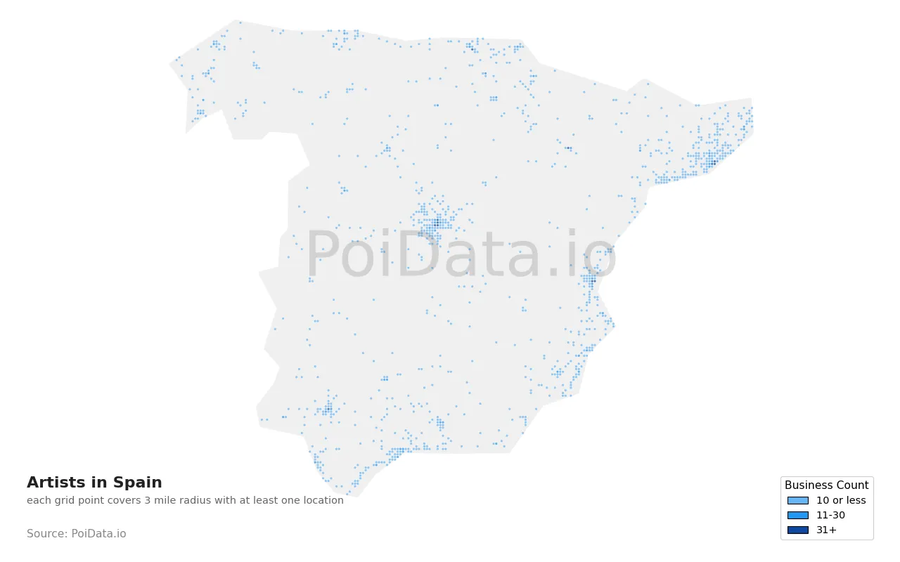 Artist density map for Spain