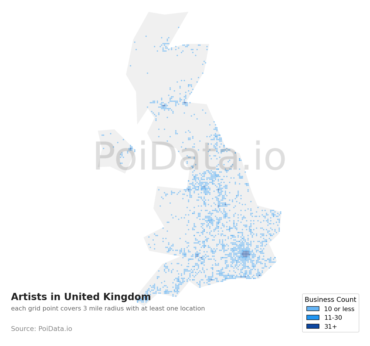 Artist density map for United Kingdom