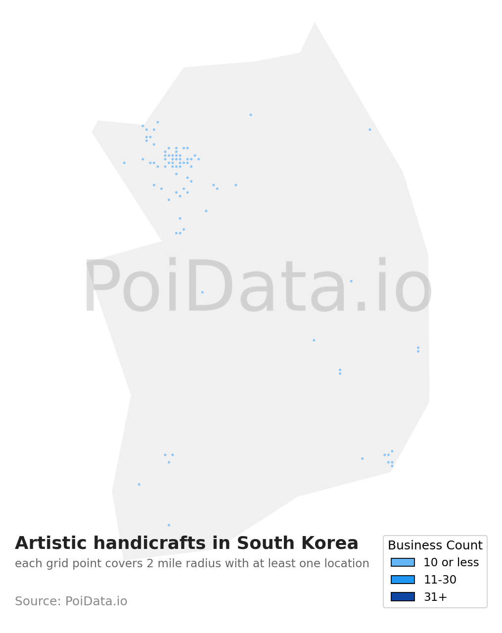 Artistic handicrafts density map for South Korea
