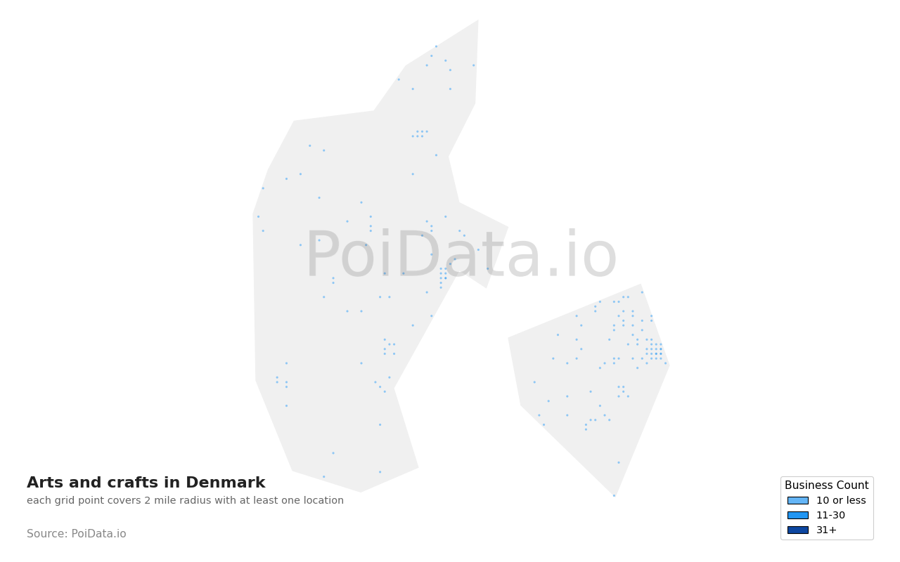 Arts and crafts density map for Denmark