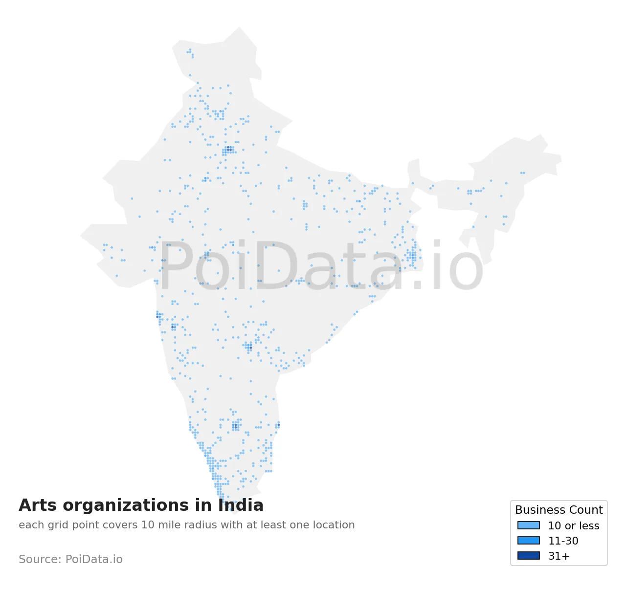 Arts organization density map for India