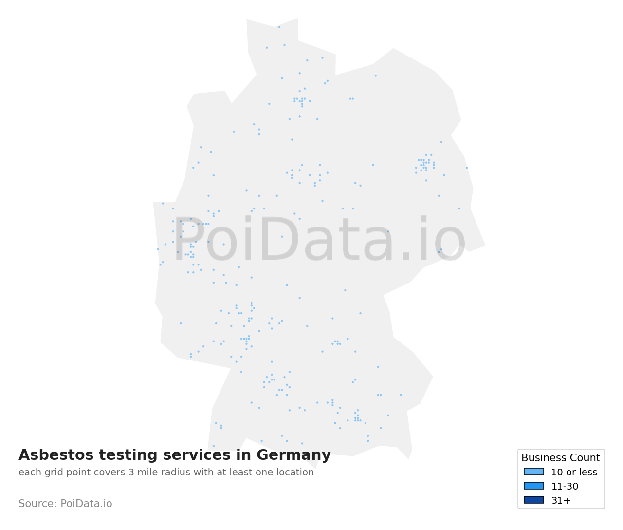 Asbestos testing service density map for Germany
