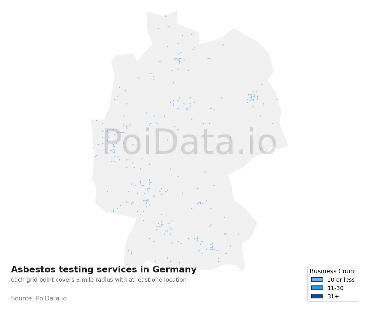 Asbestos testing service density map for Germany