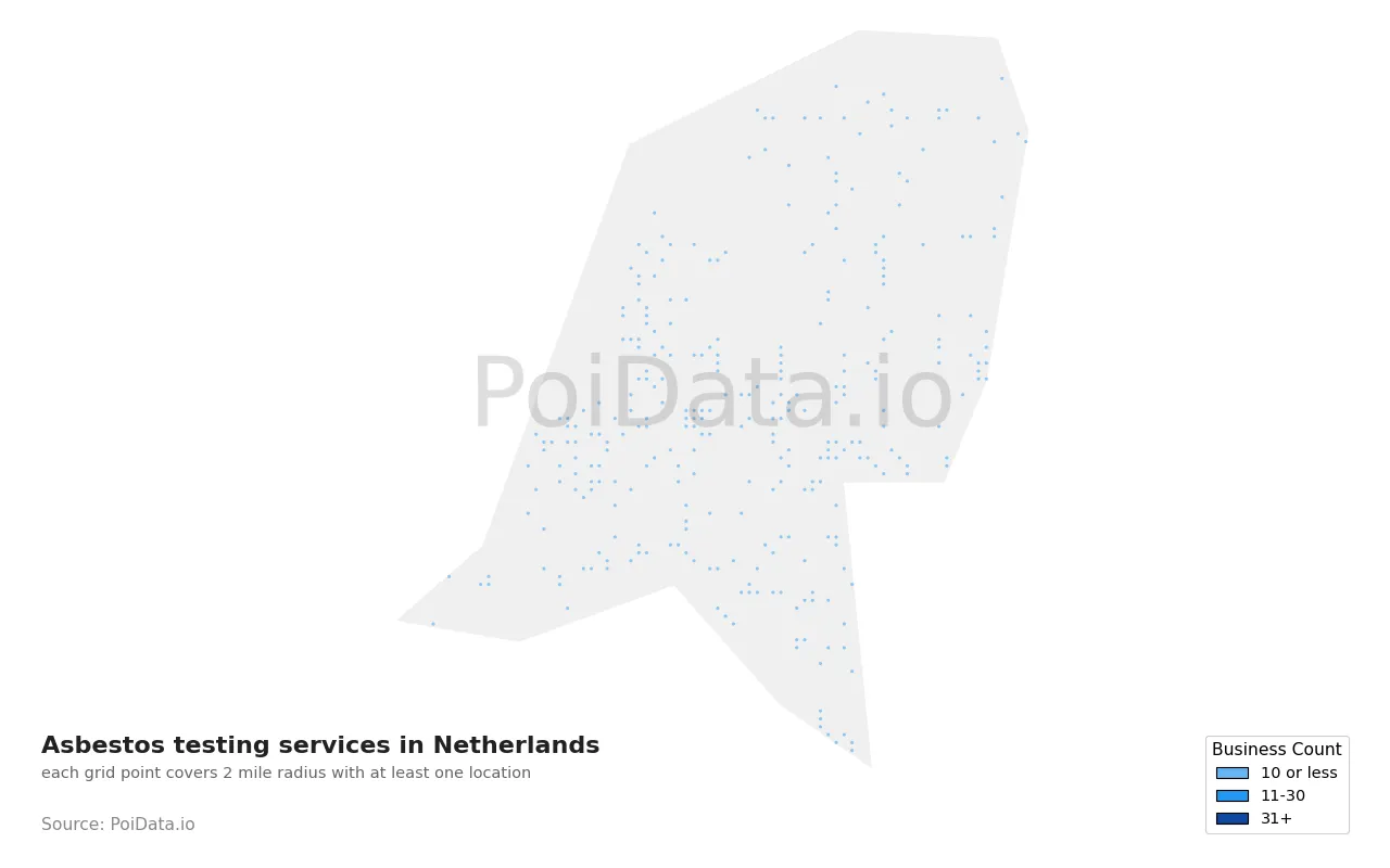 Asbestos testing service density map for Netherlands