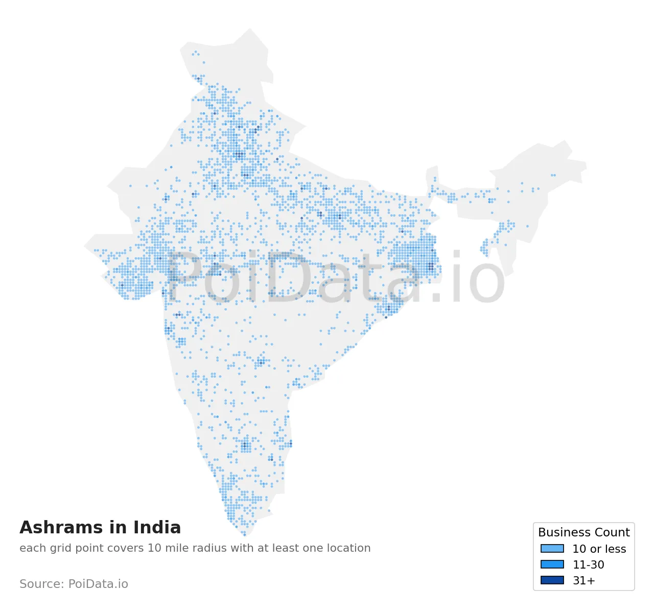 Ashram density map for India