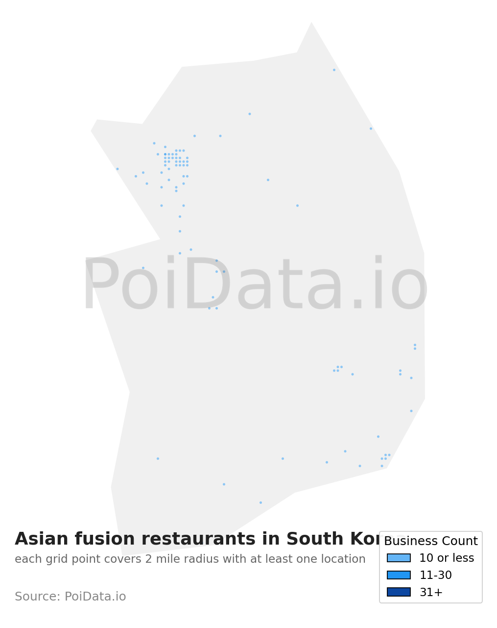 Asian fusion restaurant density map for South Korea