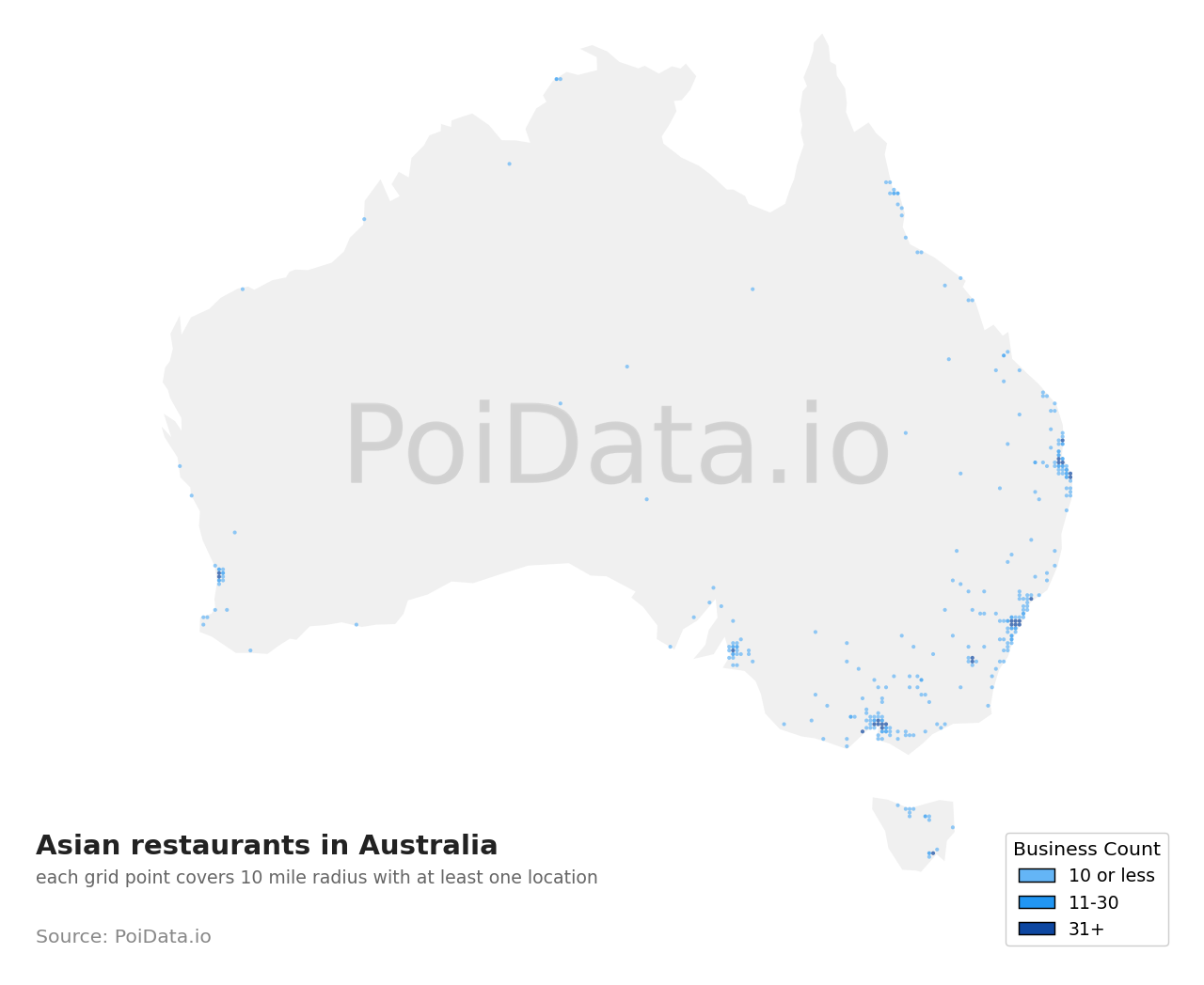 Asian restaurant density map for Australia
