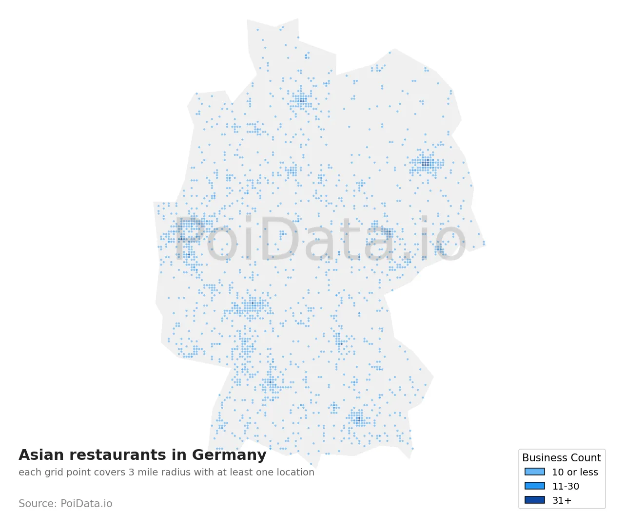 Asian restaurant density map for Germany