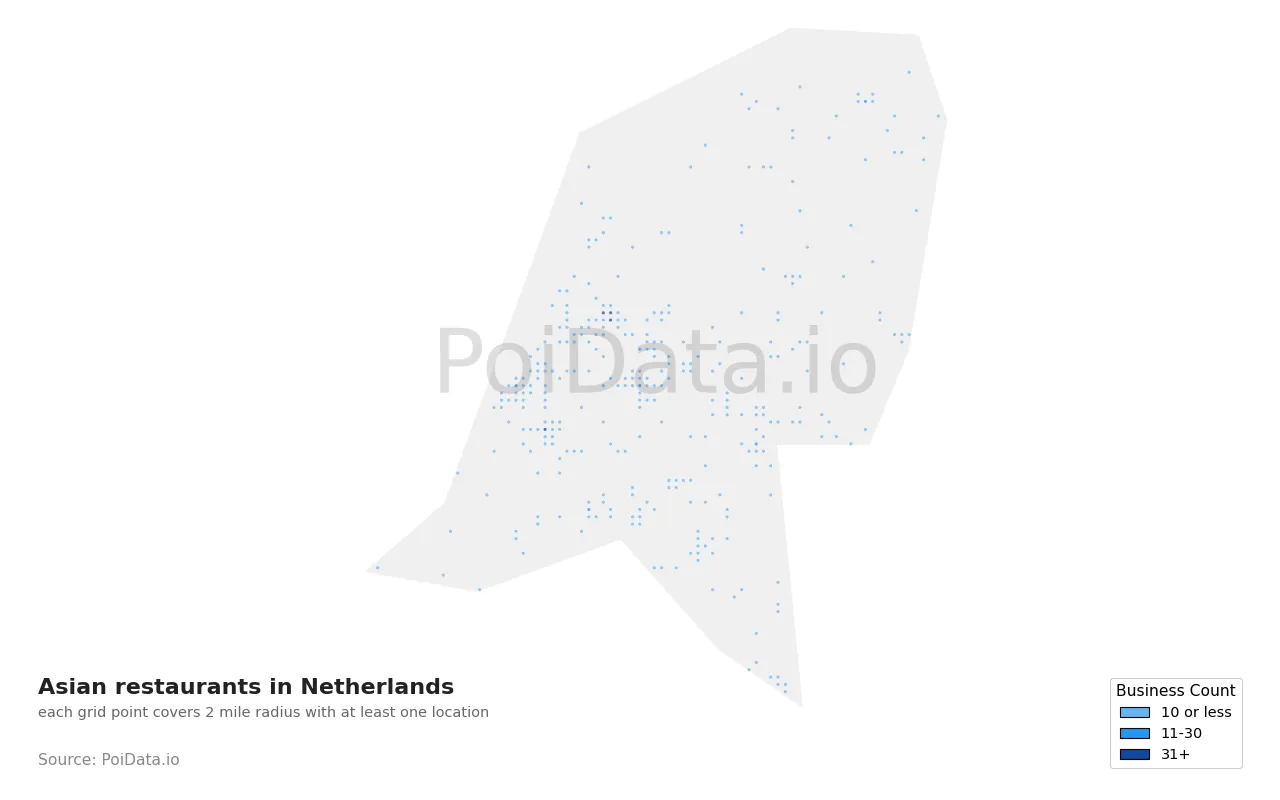 Asian restaurant density map for Netherlands