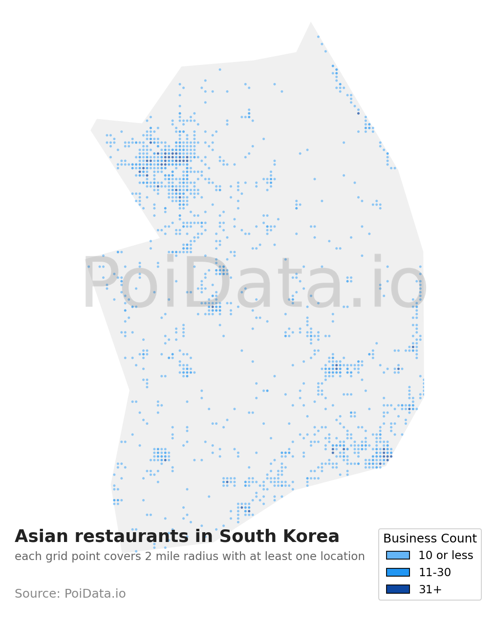 Asian restaurant density map for South Korea