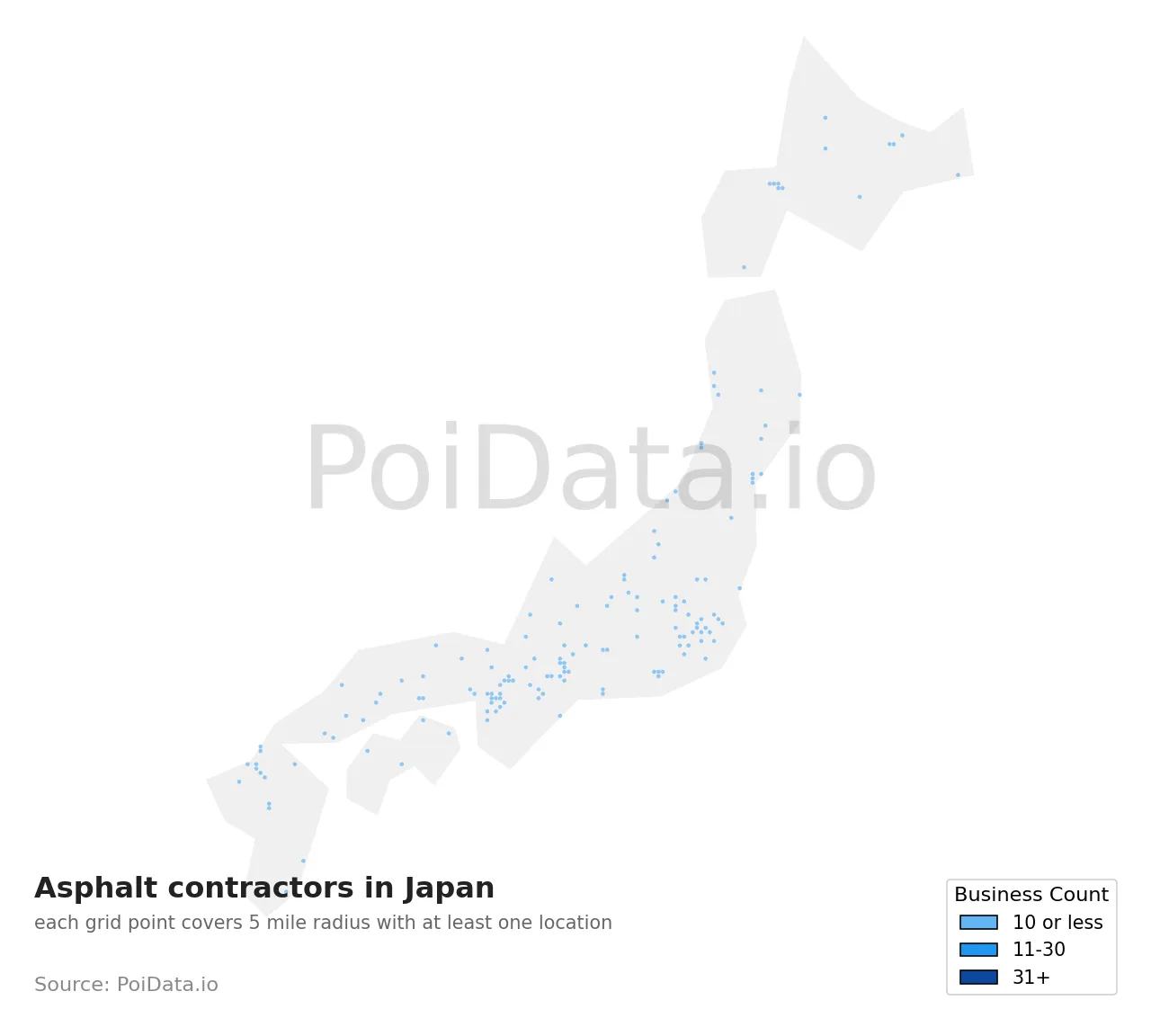 Asphalt contractor density map for Japan