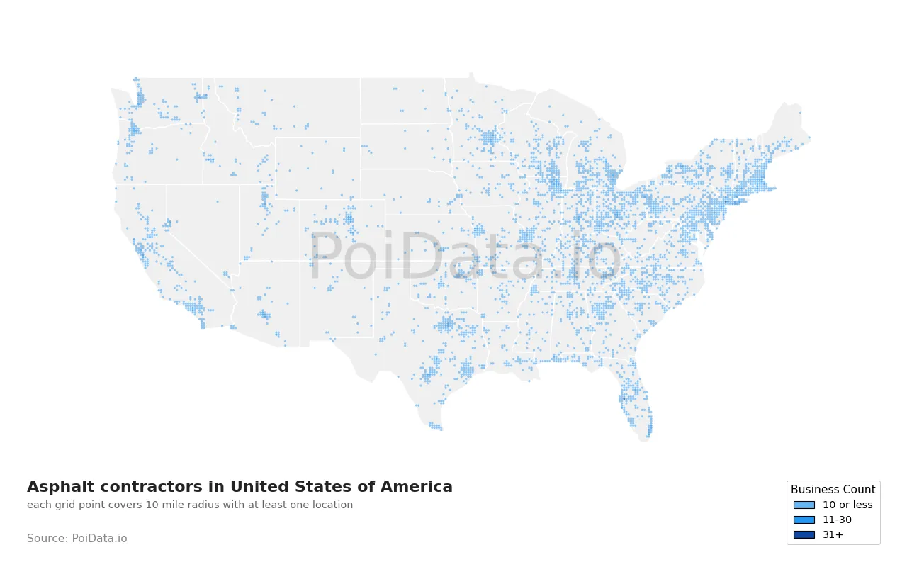 Asphalt contractor density map for United States