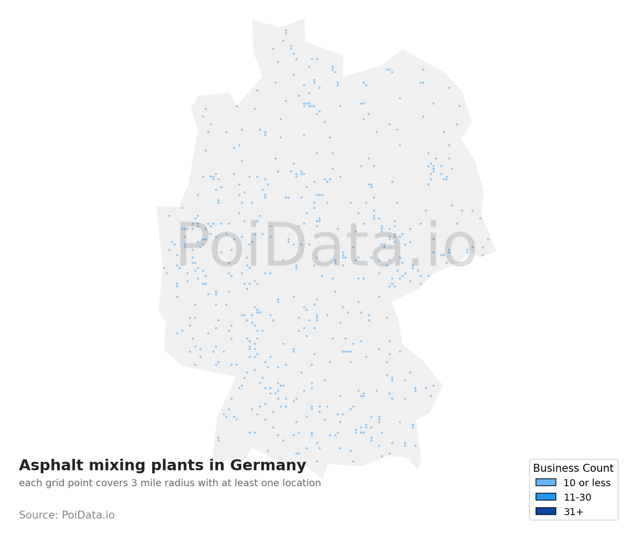 Asphalt mixing plant density map for Germany
