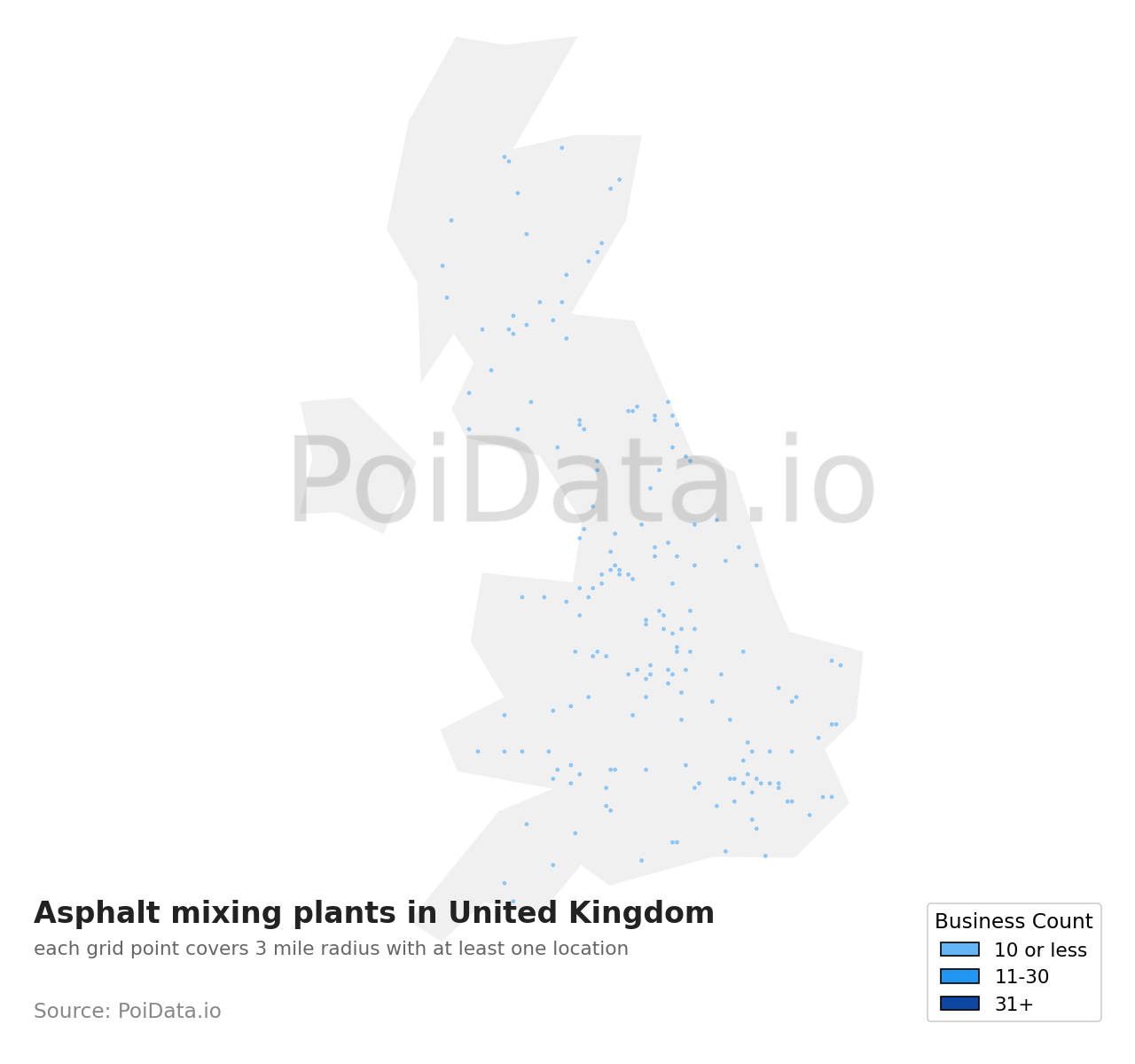 Asphalt mixing plant density map for United Kingdom
