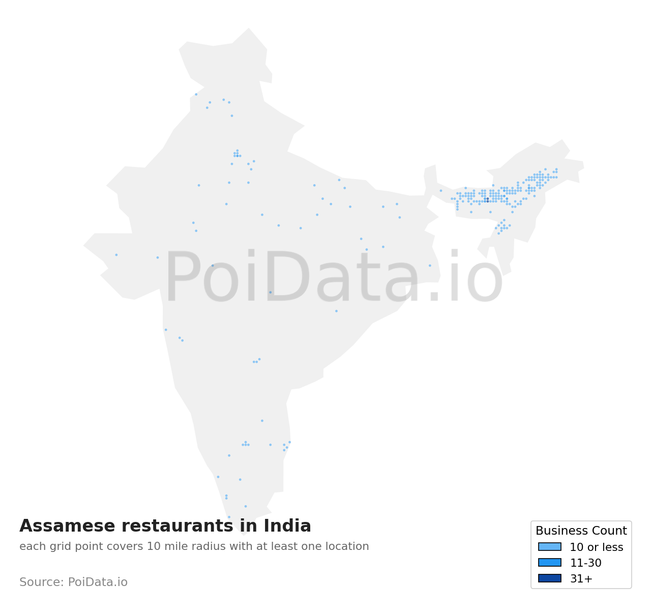 Assamese restaurant density map for India