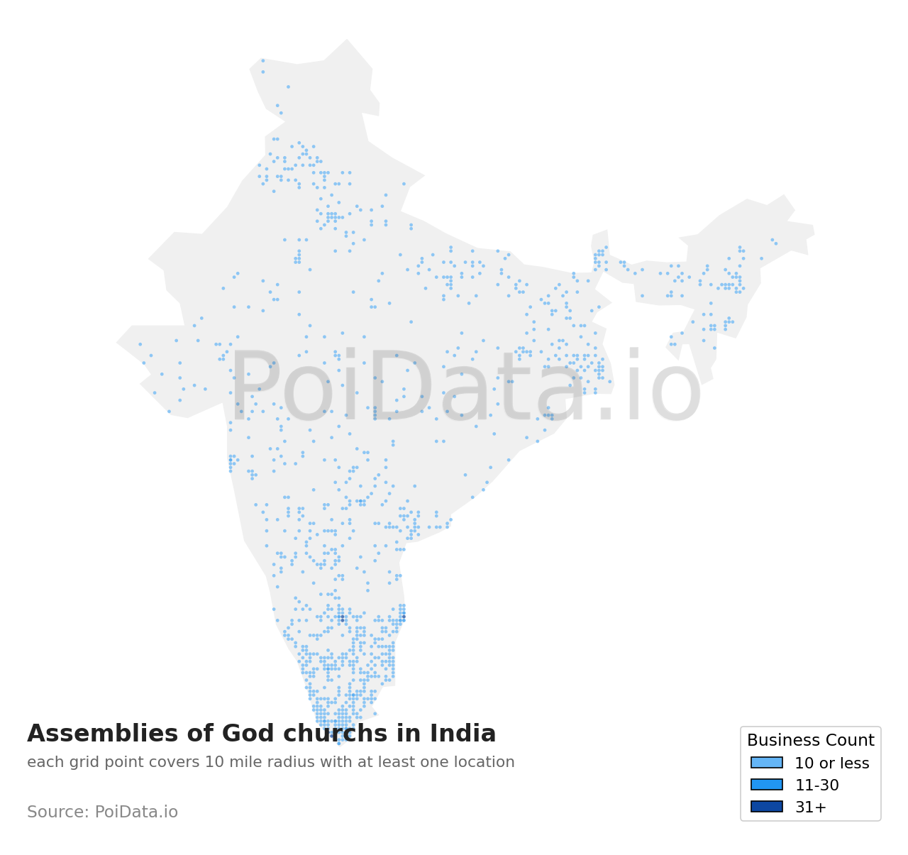 Assemblies of God church density map for India