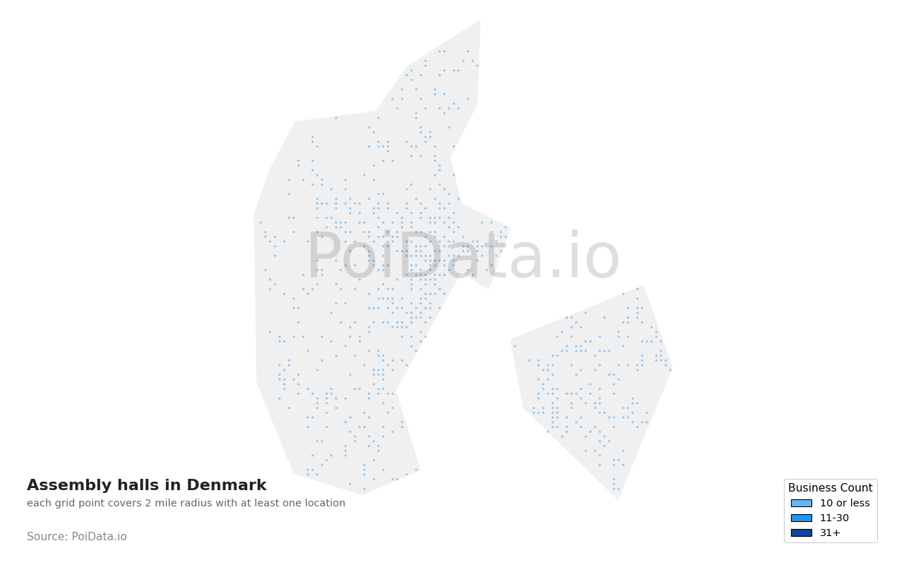 Assembly hall density map for Denmark