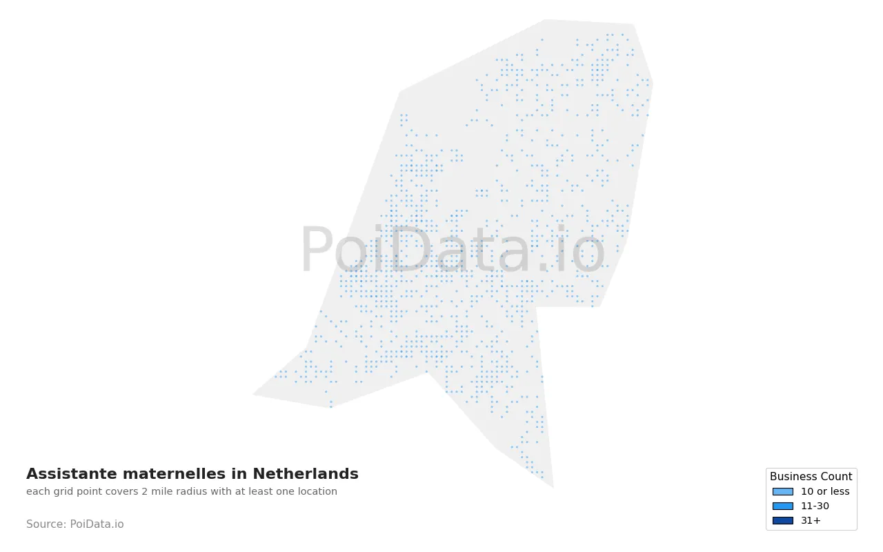 Assistante maternelle density map for Netherlands
