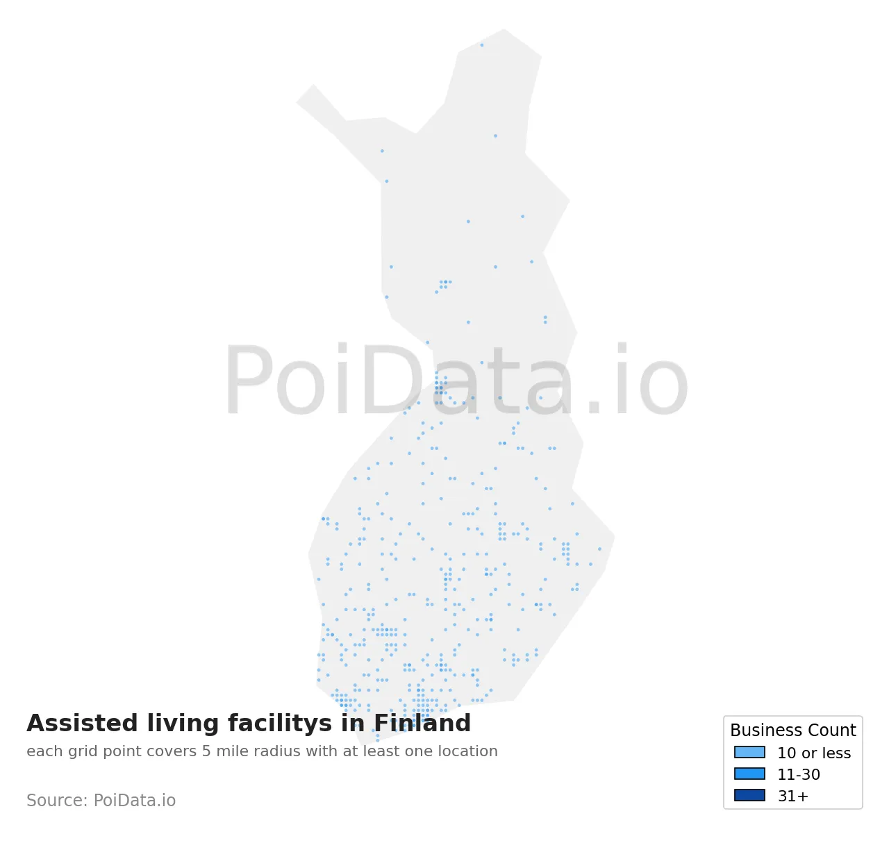 Assisted living facility density map for Finland