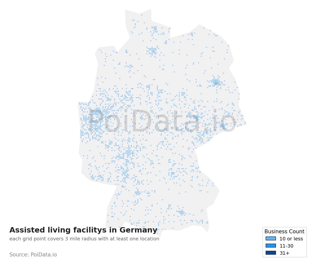 Assisted living facility density map for Germany