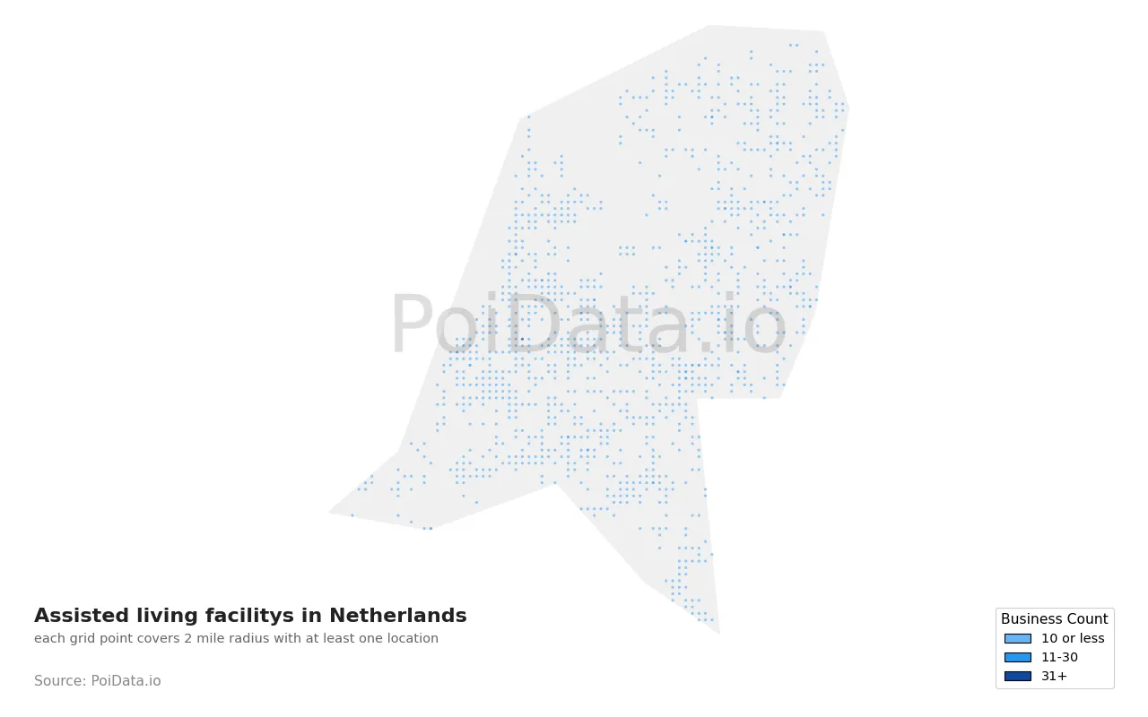 Assisted living facility density map for Netherlands