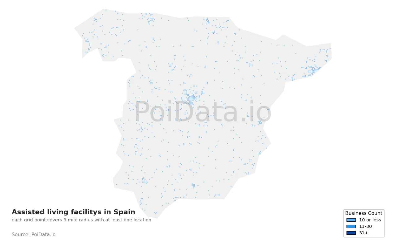 Assisted living facility density map for Spain