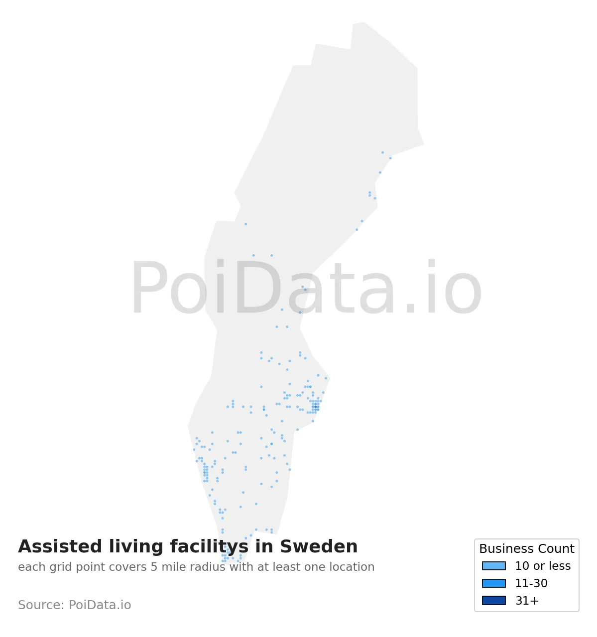 Assisted living facility density map for Sweden