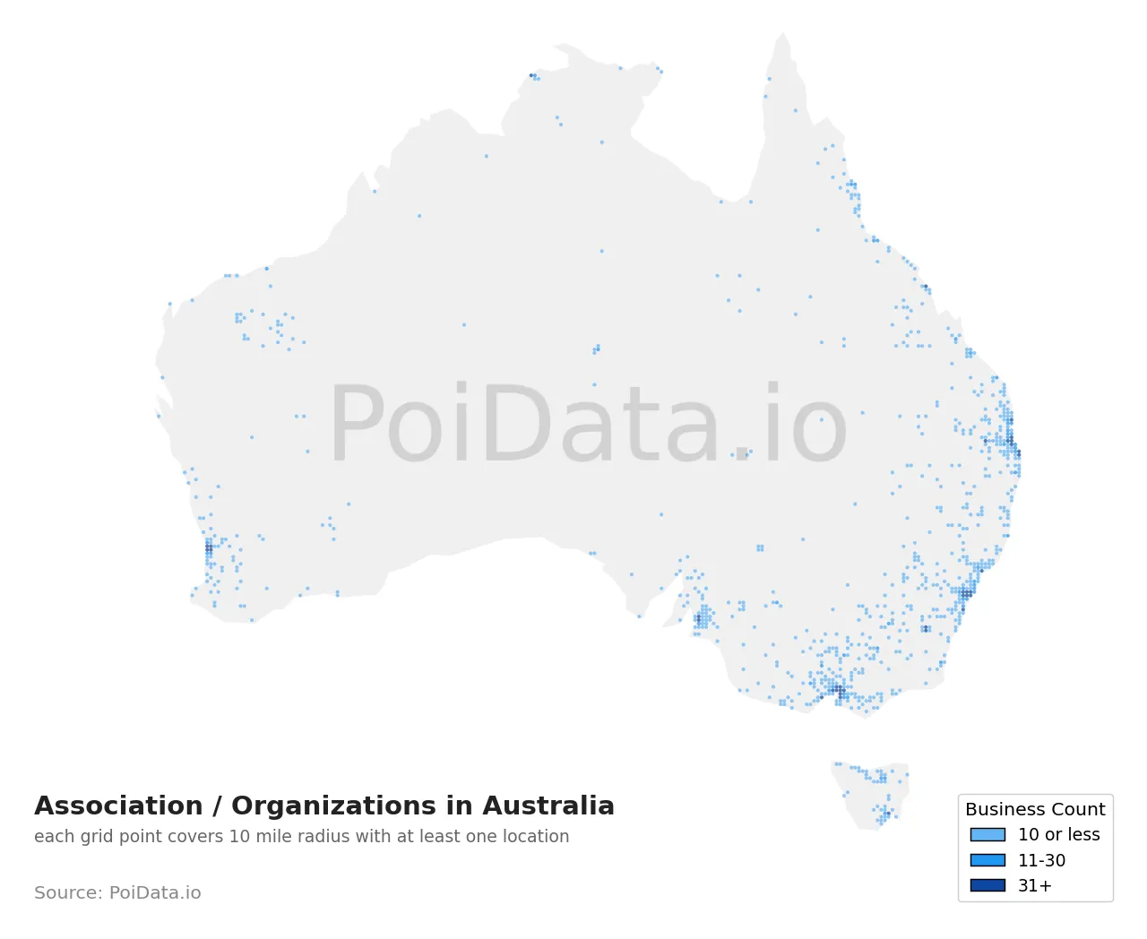 Association / Organization density map for Australia