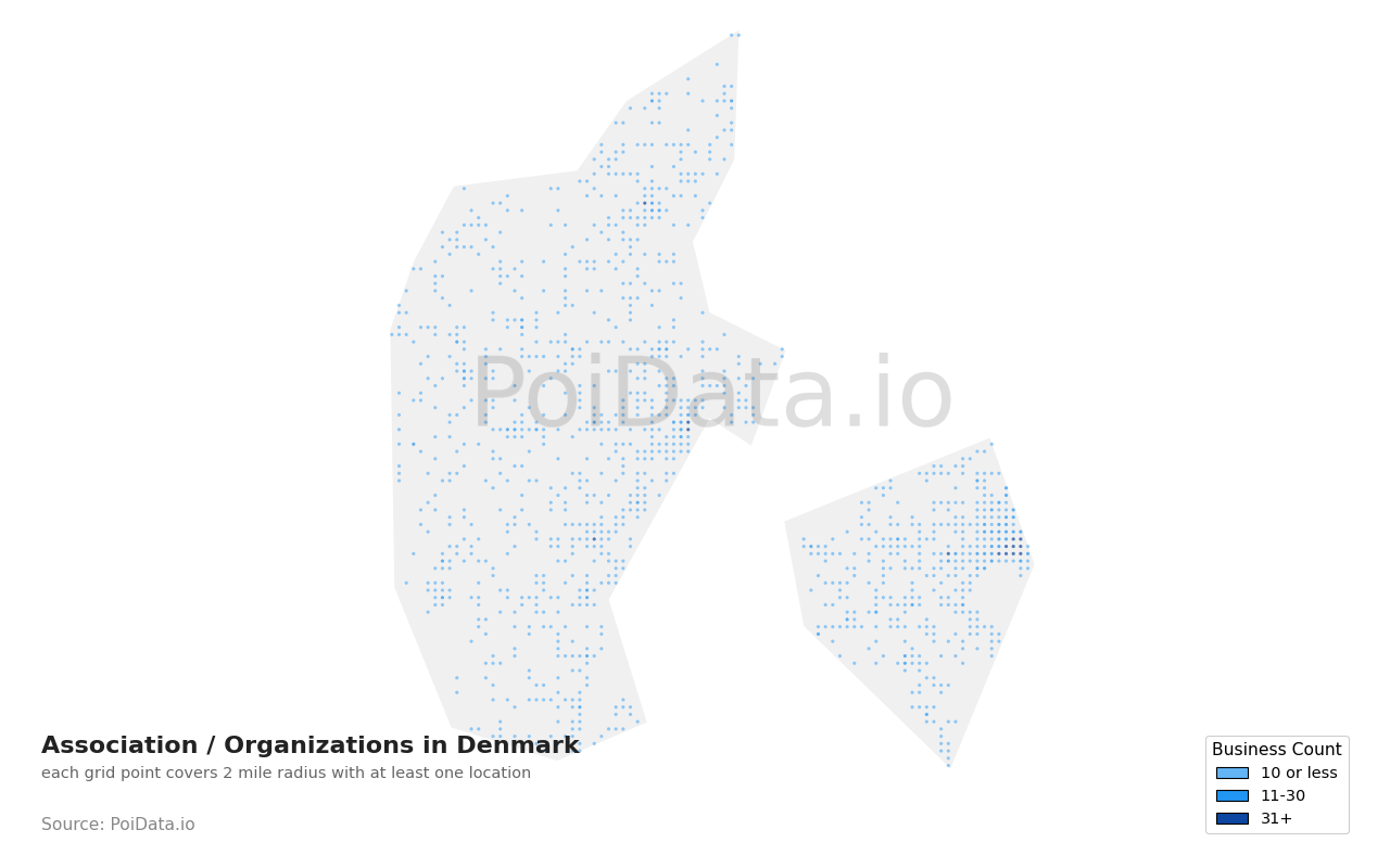 Association / Organization density map for Denmark