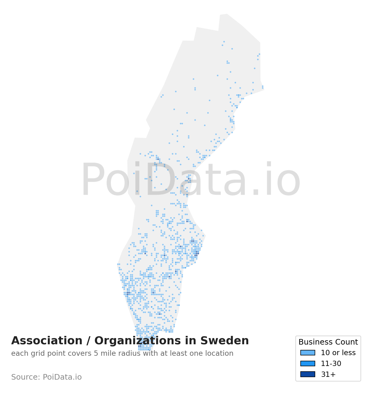 Association / Organization density map for Sweden