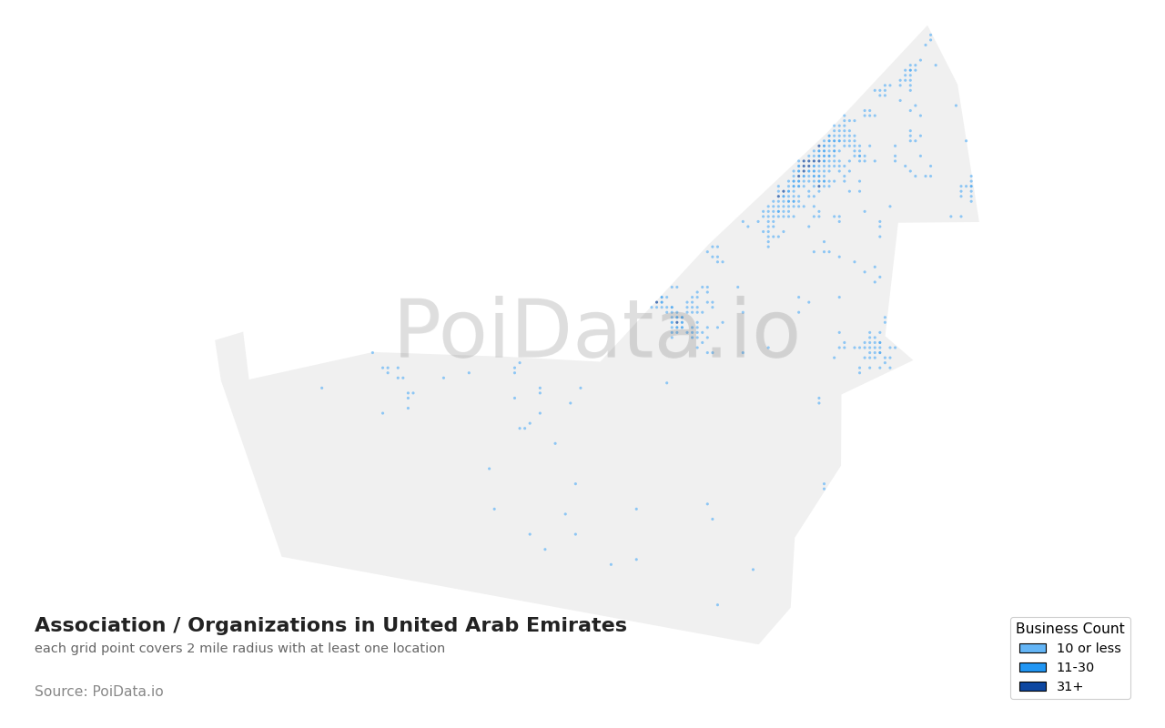 Association / Organization density map for United Arab Emirates