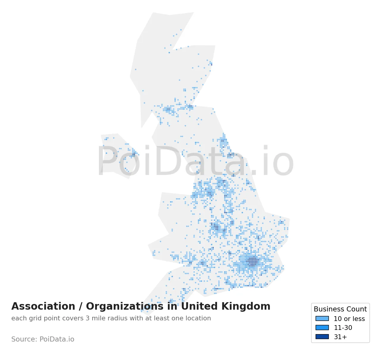 Association / Organization density map for United Kingdom
