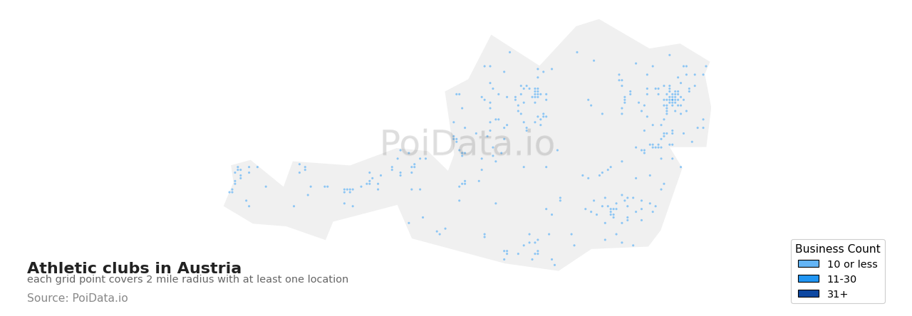 Athletic club density map for Austria