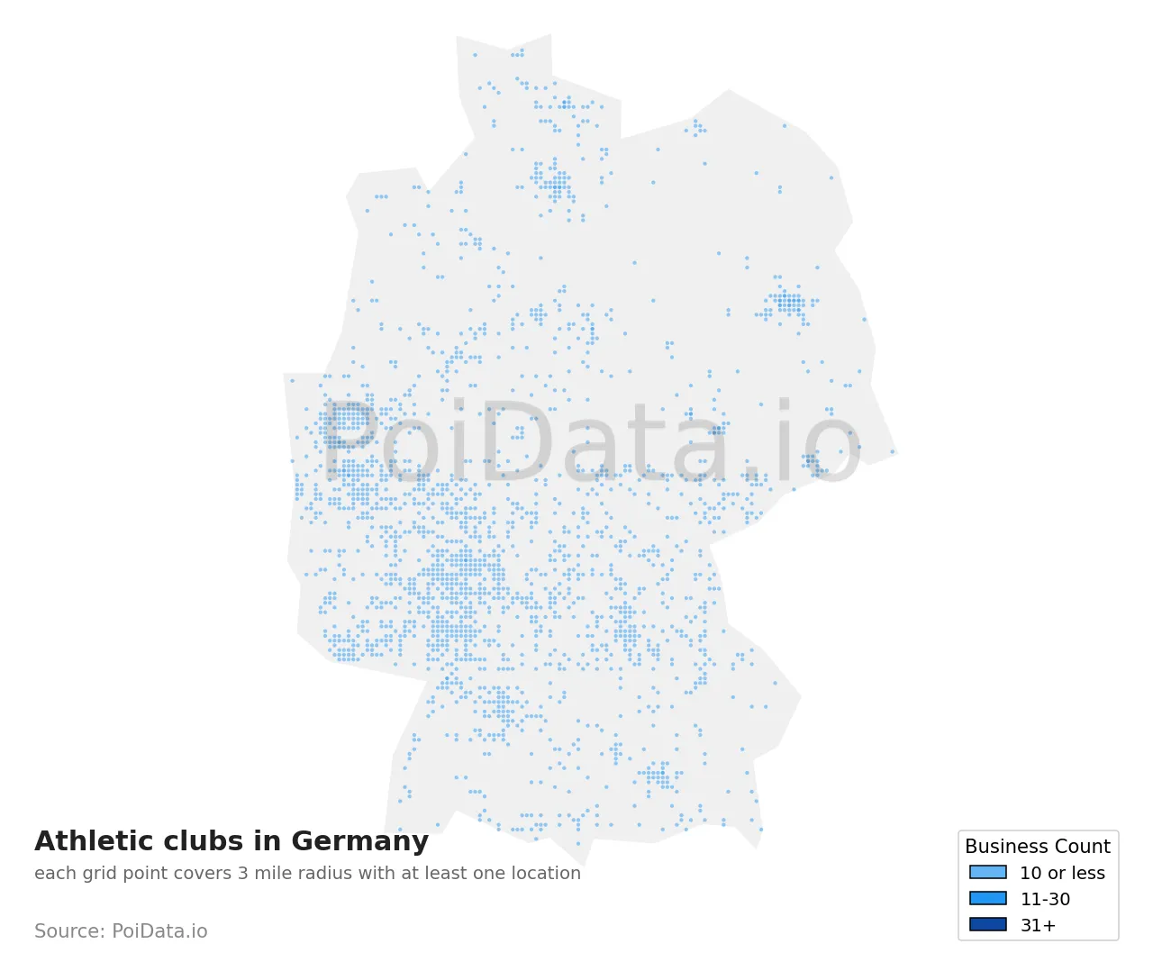 Athletic club density map for Germany