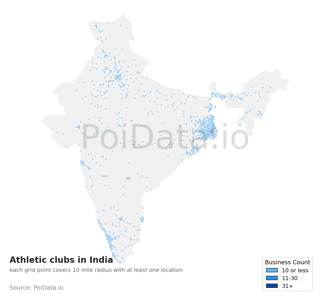 Athletic club density map for India