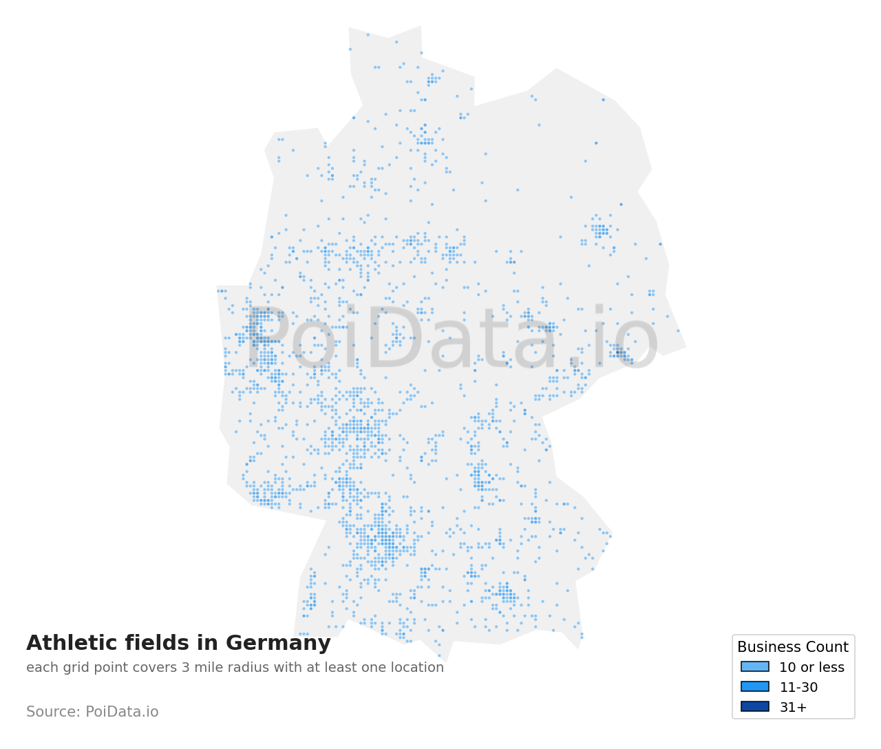 Athletic field density map for Germany