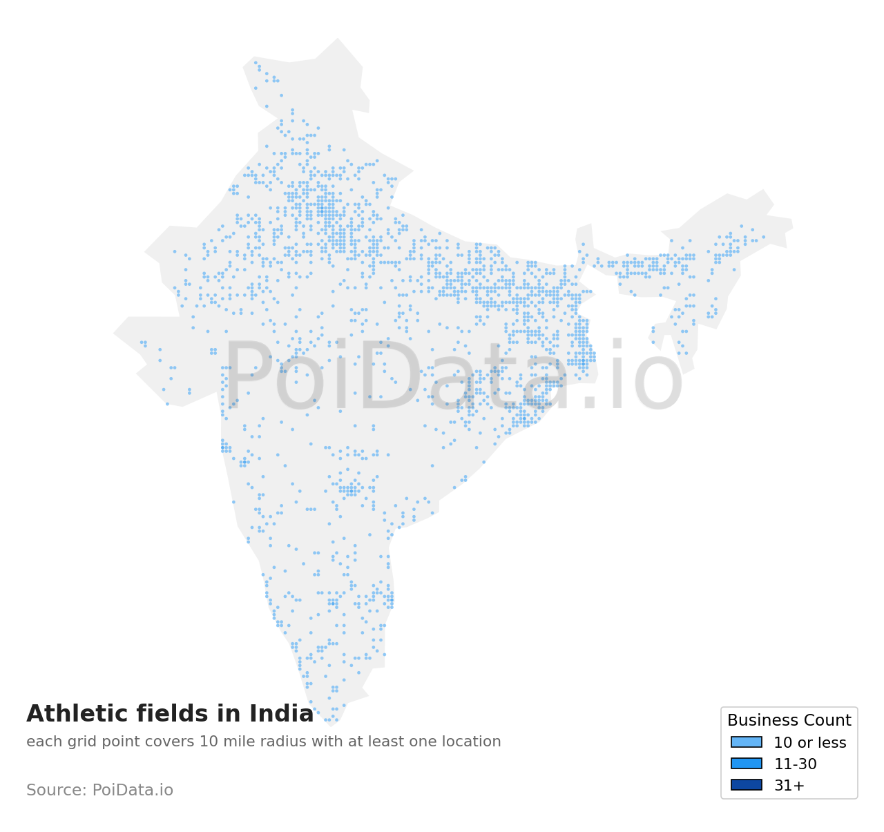Athletic field density map for India