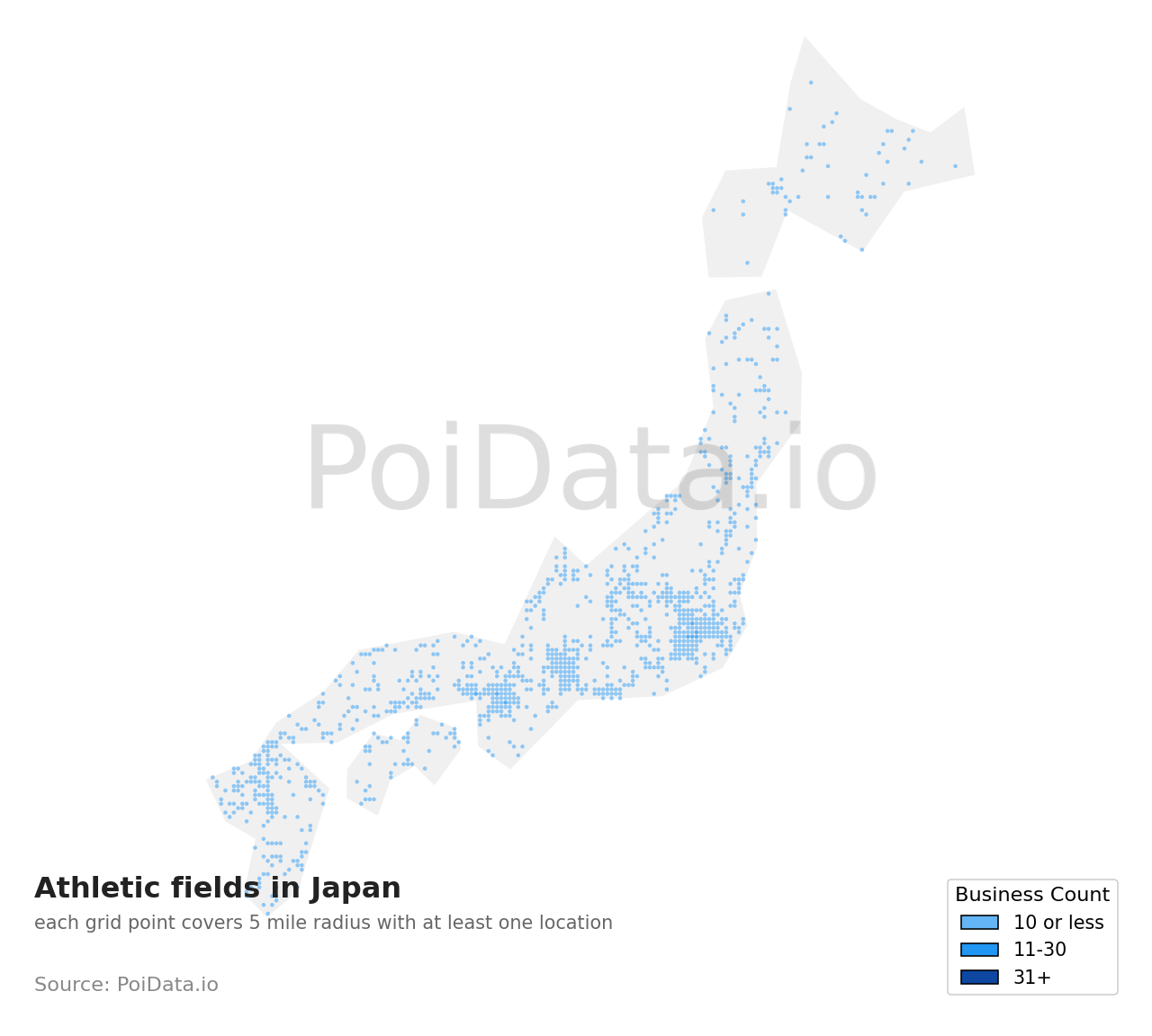 Athletic field density map for Fukuoka, Japan