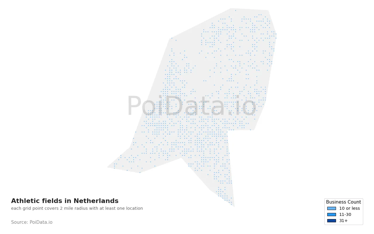Athletic field density map for Netherlands