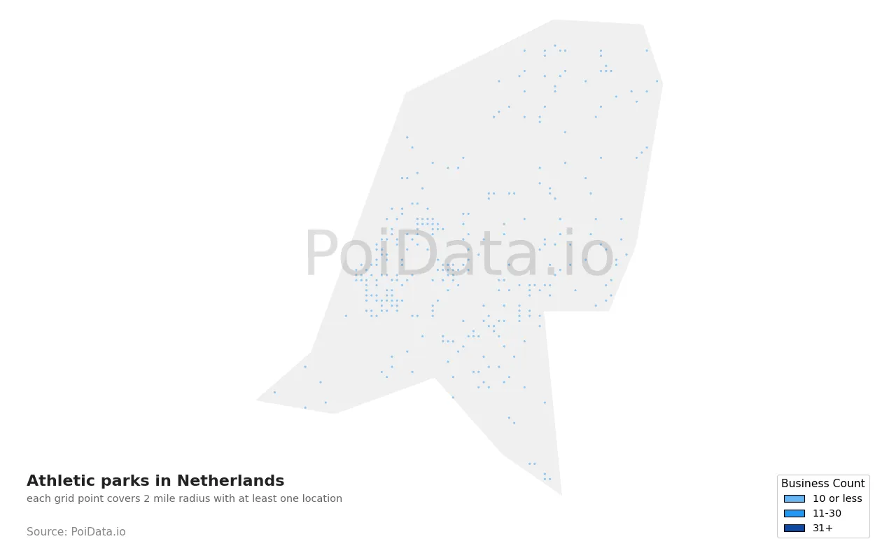 Athletic park density map for Netherlands