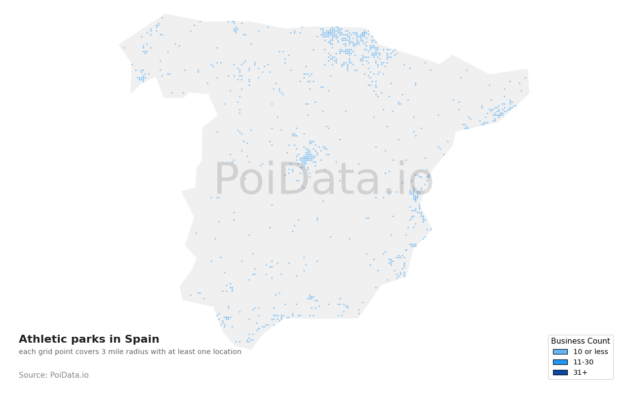 Athletic park density map for Spain