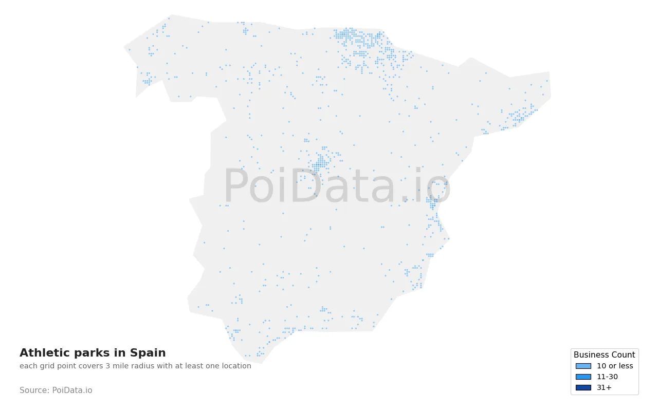 Athletic park density map for Spain