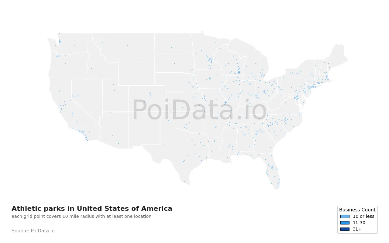 Athletic park density map for United States