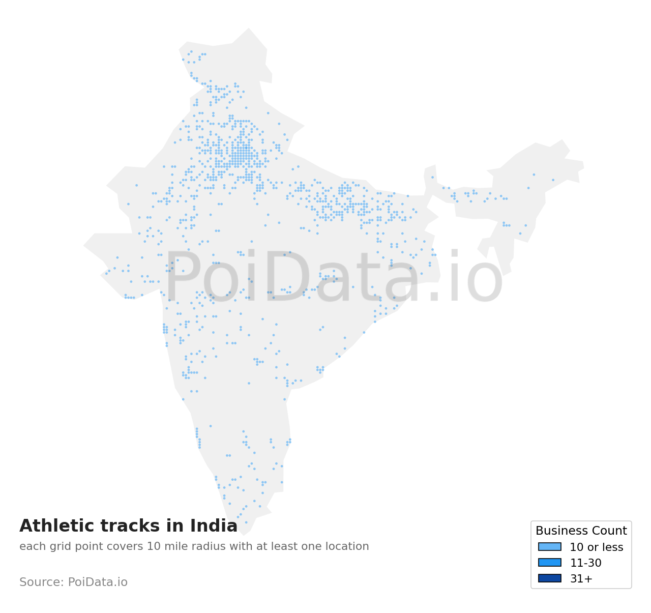 Athletic track density map for India