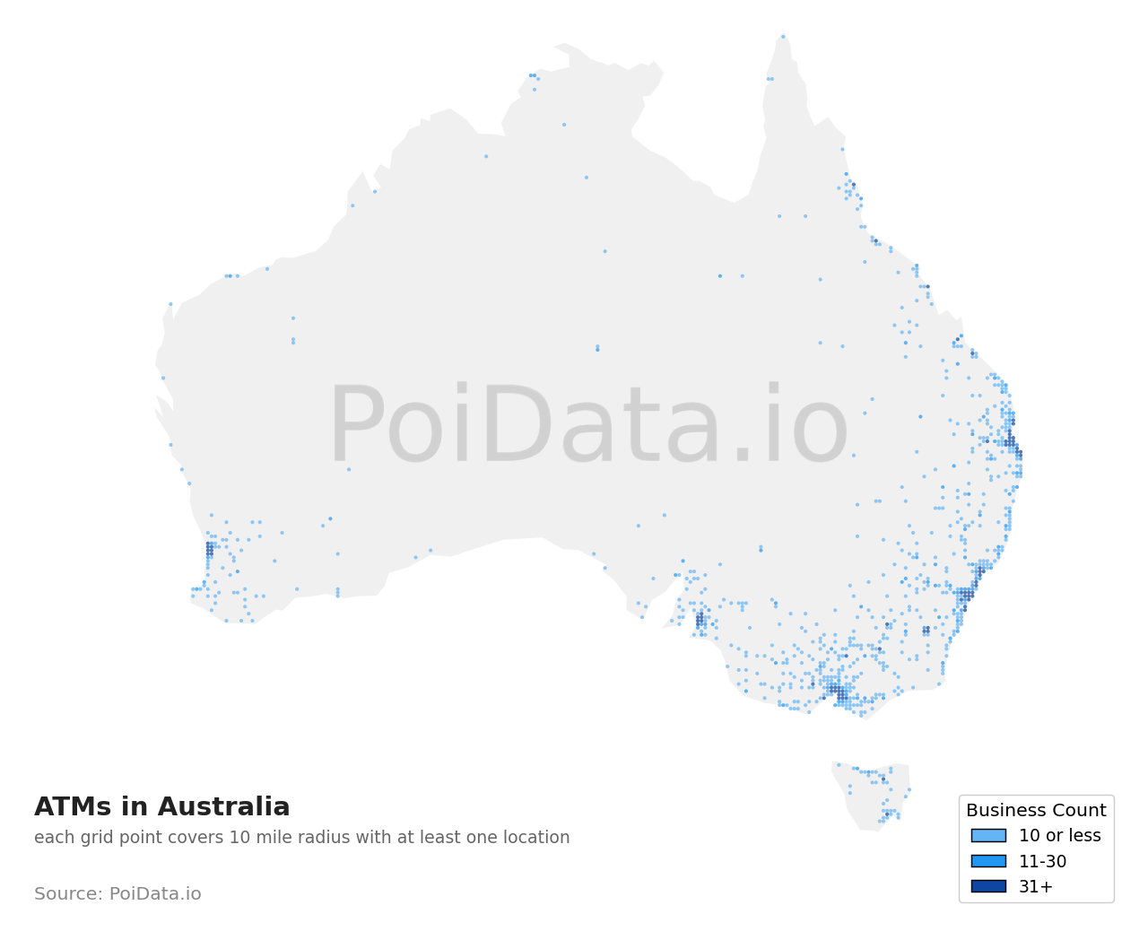 ATM density map for Australia
