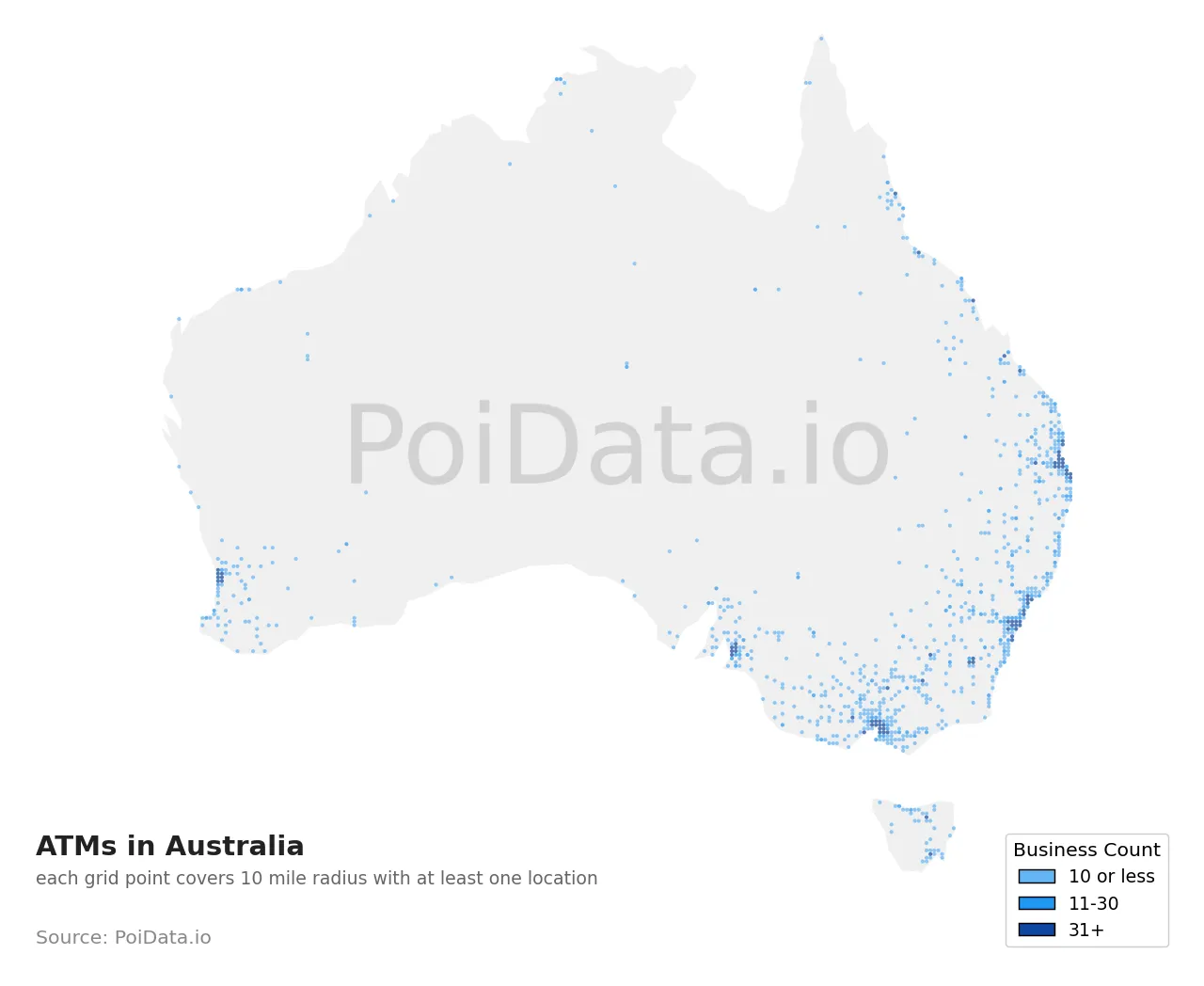 ATM density map for Australia
